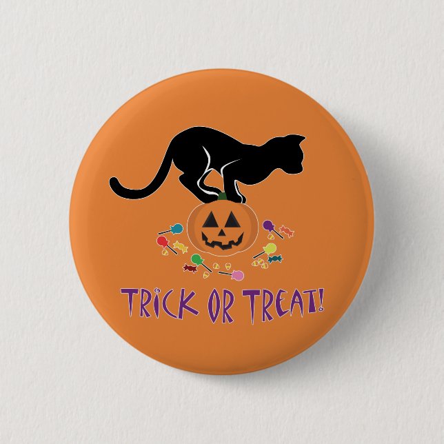 Trick or Treat Black Cat Button (Front)