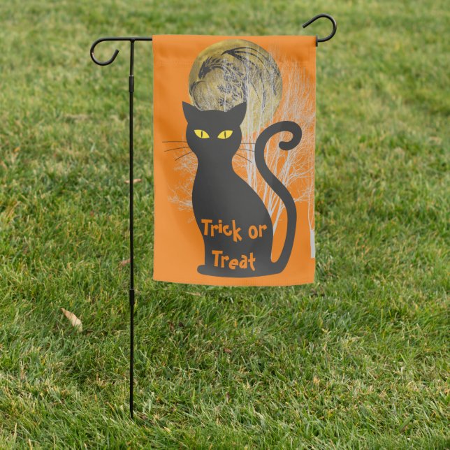Trick or Treat Black Cat Garden Flag (In SItu)