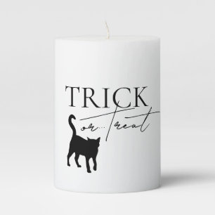 Trick or Treat Black Cat Halloween Pillar Candle