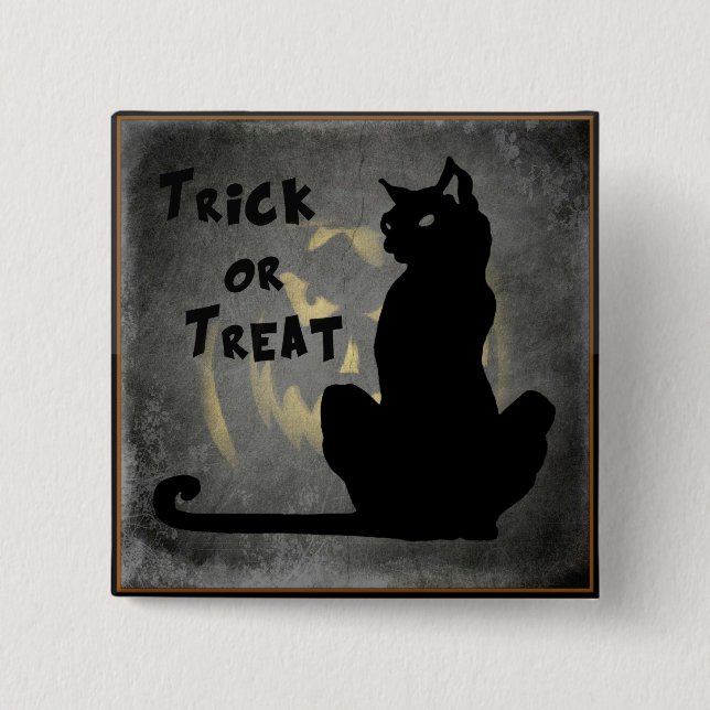 Trick or Treat Black Cat - Jack o' Lantern Button (Front)