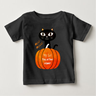 Trick or Treat Black Cat Pumpkin My 1st Halloween Baby T-Shirt
