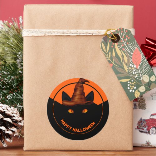 Trick or Treat Black Cat  Scary Pumpkin Halloween Classic Round Sticker