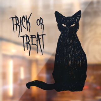 Trick or Treat - Black Cat Silhouette Halloween Bu Window Cling