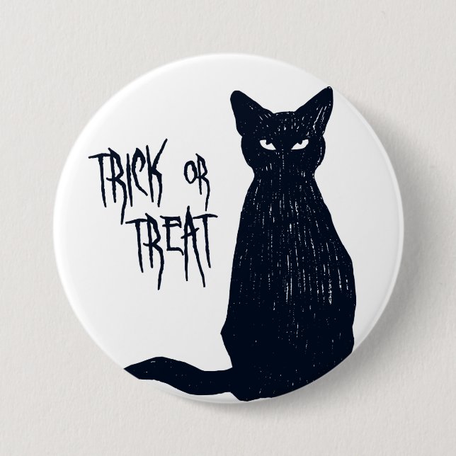 Trick or Treat - Black Cat Silhouette Halloween Button (Front)