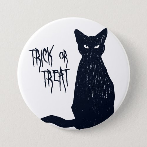 Trick or Treat _ Black Cat Silhouette Halloween Button