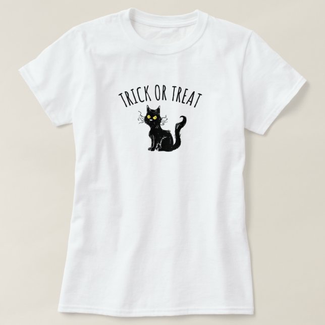 Trick or Treat Black Cat T-Shirt (Design Front)