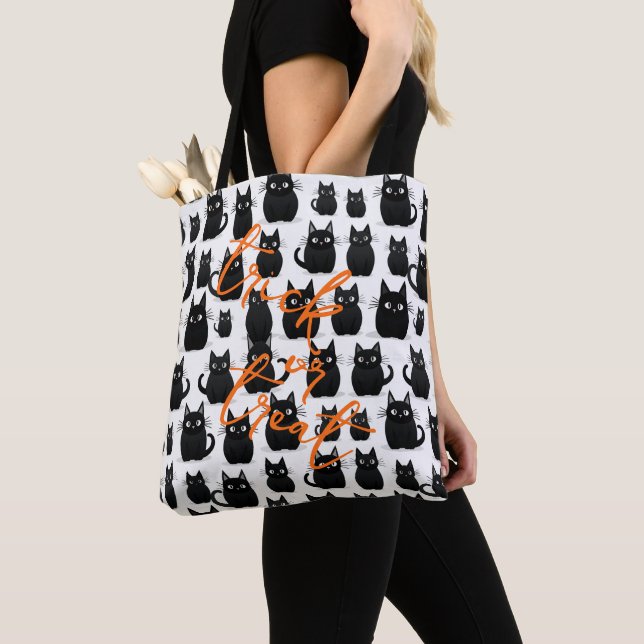Trick or Treat Black Cats Halloween Tote Bag (Close Up)