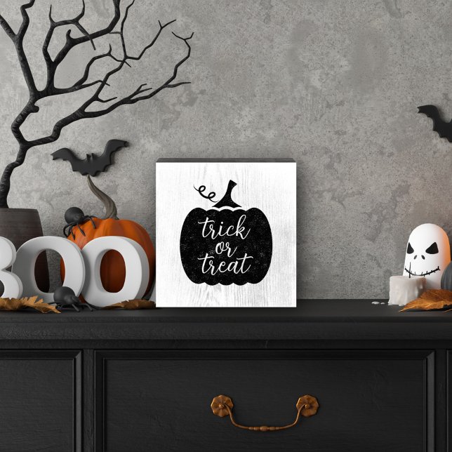 Trick or Treat Black Halloween Pumpkin Wooden Box Sign (Creator Uploaded)
