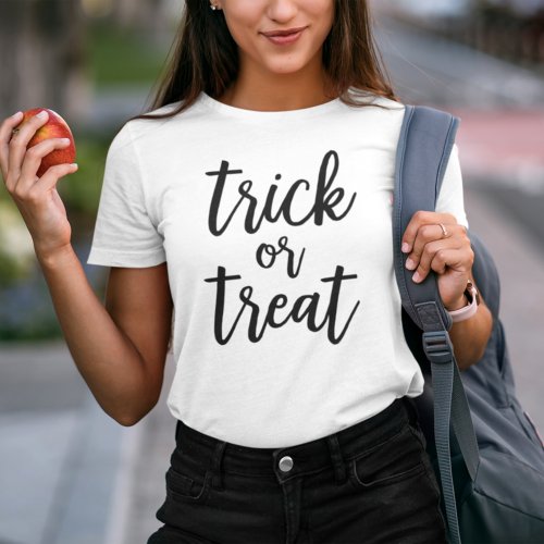 Trick or Treat Black Modern Script Halloween T_Shirt