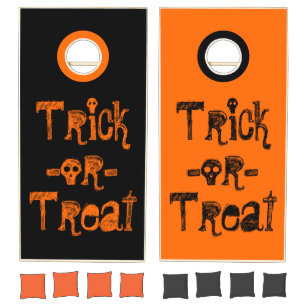 Trick-or-Treat Black Orange Halloween Beanbag Toss Cornhole Set
