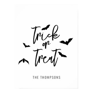 Trick Or Treat Black Script With Bats Halloween Poster