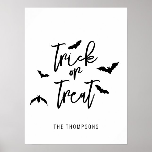 Trick Or Treat Black Script With Bats Halloween Poster (Front)