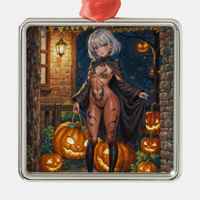 Trick or Treat Body Paint, Brave Halloween Girl Metal Ornament (Front)