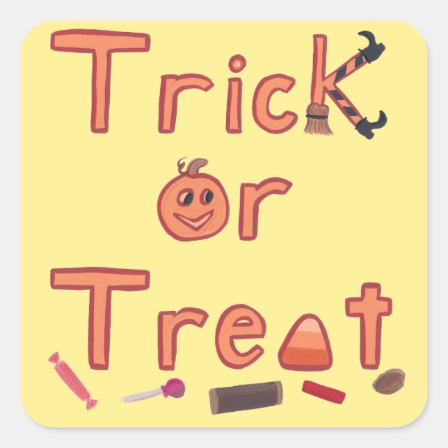 Trick or Treat Broom Witch Legs Candy Halloween Square Sticker (Front)