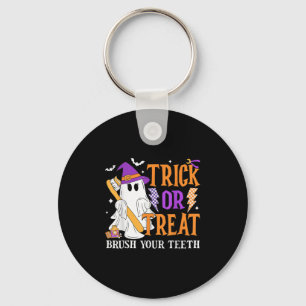 Trick Or Treat Brush Your Teeth Cute Ghost Hallowe Keychain