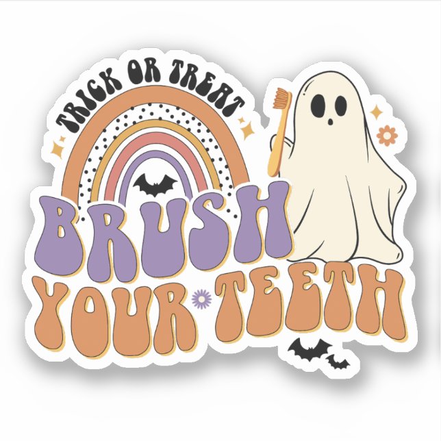 Trick Or Treat Brush Your Teeth Halloween Dentist Sticker (Front)