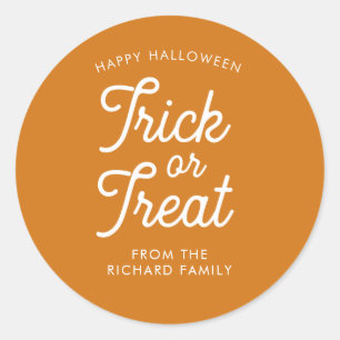 Trick or Treat Calligraphy Minimalist Modern Classic Round Sticker