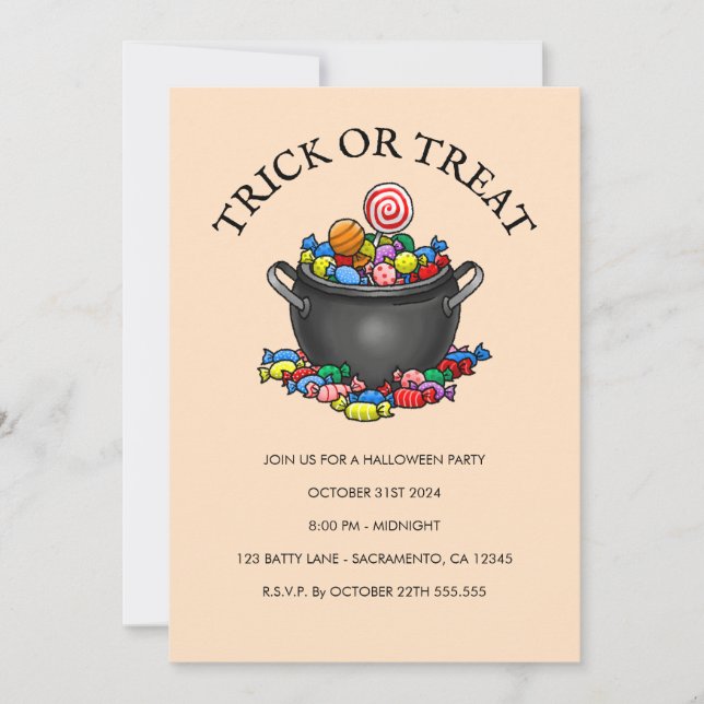 Trick or Treat Candy Cauldron Invitation (Front)