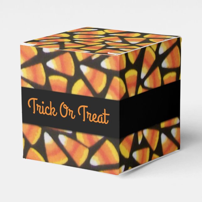 Trick Or Treat Candy Corn Cube Favor Box (Front Side)