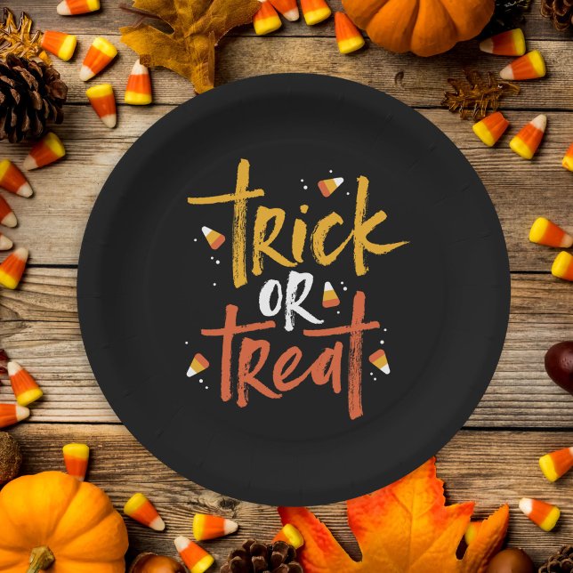 Trick or Treat Candy Corn Halloween Paper Plates (Creator Uploaded)