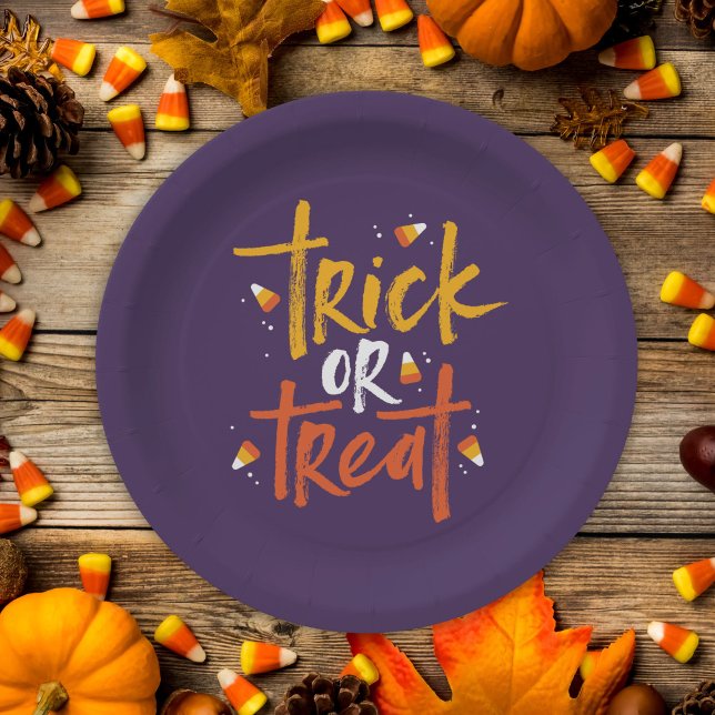 Trick or Treat Candy Corn Halloween Paper Plates (Creator Uploaded)