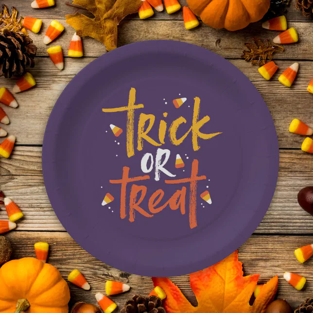 Trick or Treat Candy Corn Halloween Paper Plates
