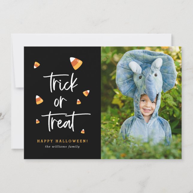 Trick or Treat Candy Corn Halloween Photo Cards (Front)
