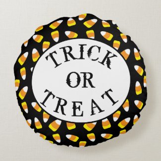 Trick or Treat Candy Corn Halloween Round Pillow