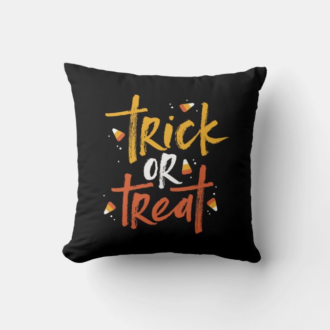Trick or Treat Candy Corn Halloween Throw Pillow (Front)