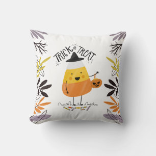 Trick or Treat Candy Corn Halloween Throw Pillow