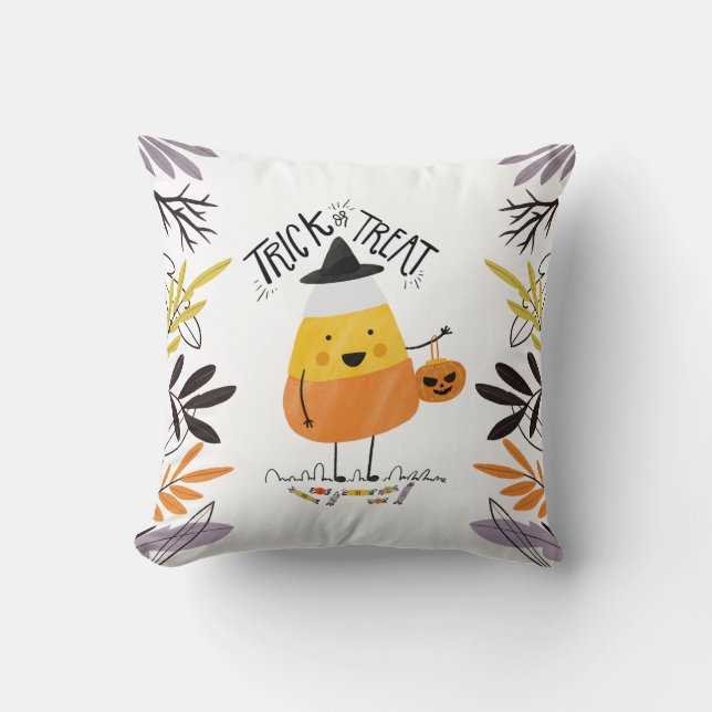 Trick or Treat Candy Corn Halloween | Throw Pillow (Front)