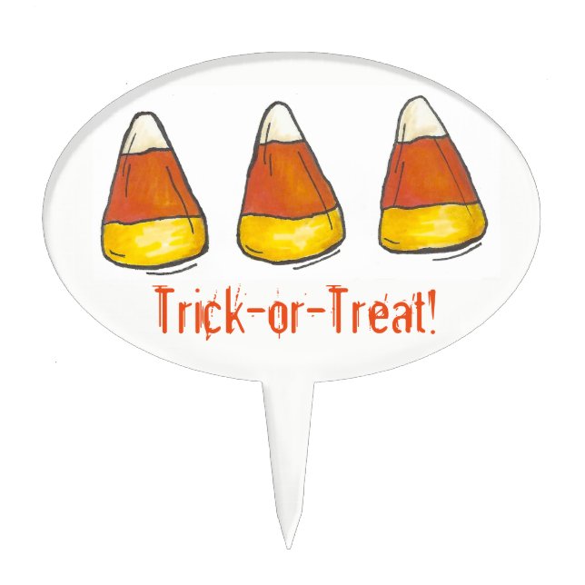 Trick-or-Treat Candy Corn Happy Halloween Party Cake Topper (Front)