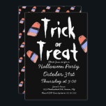 Trick or Treat Candy Costume Doodle Design Black Invitation<br><div class="desc">Halloween Party Invitation with Trick or Treat</div>