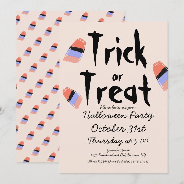 Trick or Treat Candy Costume Doodle Design Invitation (Front/Back)