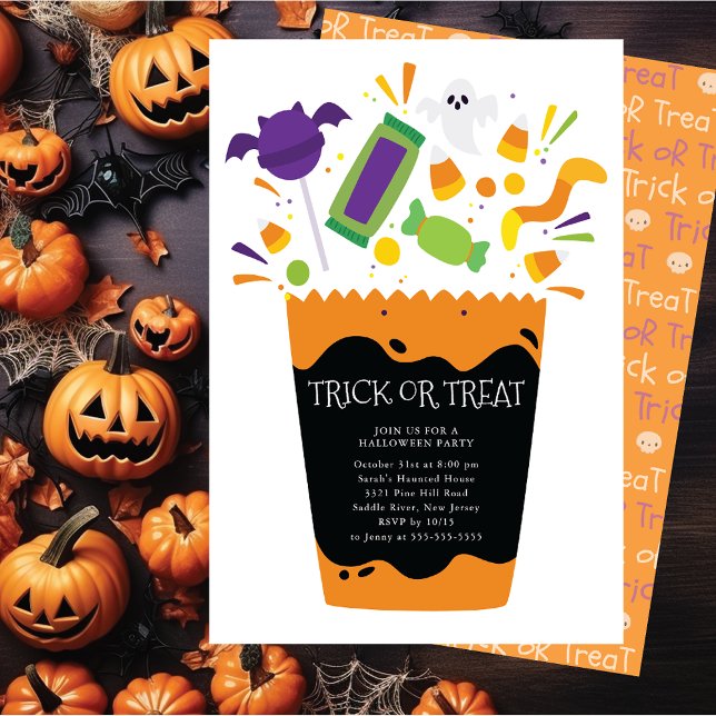 Trick or Treat Candy Halloween Party Invitation (Creator Uploaded)