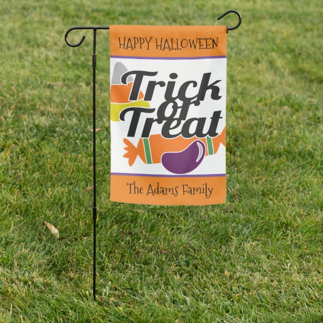 Trick or Treat Candy Happy Halloween Personalized Garden Flag (In SItu)