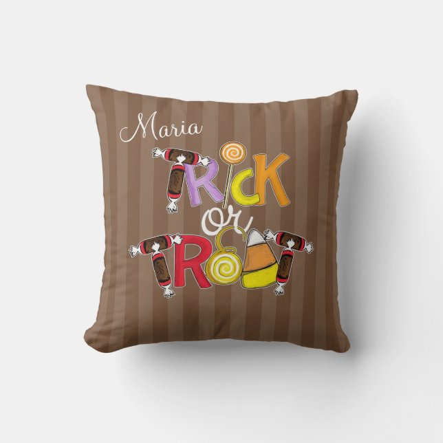 Trick or Treat Candy Throw Pillow (Front)