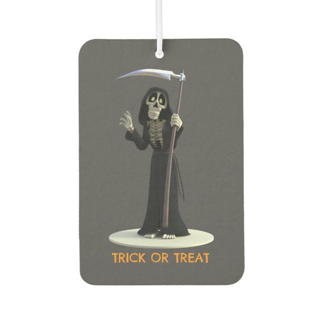 Trick or Treat. Cartoon Grim Reaper Air Freshener (Front)