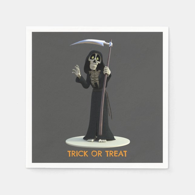 Trick or Treat. Cartoon Grim Reaper Napkins (Front)