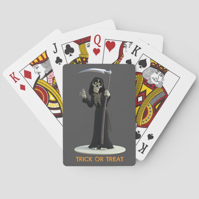 Trick or Treat. Cartoon Grim Reaper Poker Cards (Back)