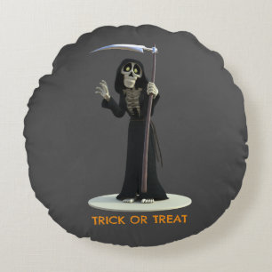 Trick or Treat. Cartoon Grim Reaper Round Pillow