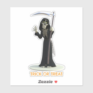 Trick or Treat. Cartoon Grim Reaper Sticker