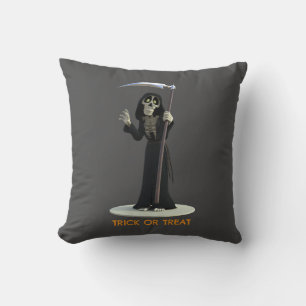 Trick or Treat. Cartoon Grim Reaper Throw Pillow