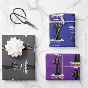 Trick or Treat. Cartoon Grim Reaper Wrapping Paper Sheets