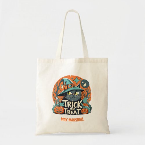 Trick or Treat Cat _ Boo_tiful Beasts Orange Green Tote Bag