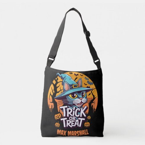 Trick or Treat Cat _ Creepy Crawlies Orange Black Crossbody Bag