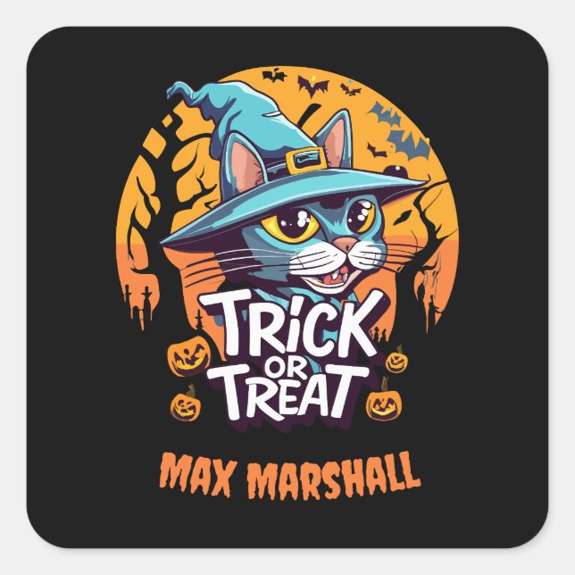 Trick or Treat Cat - Creepy Crawlies Orange Black Square Sticker (Front)