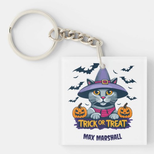 Trick or Treat Cat _ Fright Night Violet Black Keychain