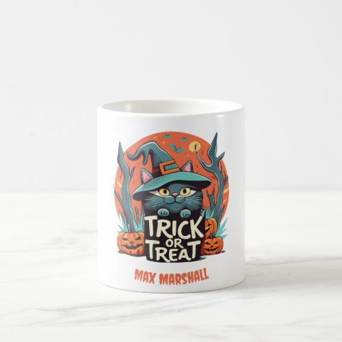 Trick or Treat Cat _ Frightfully Fabulous Orange Coffee Mug