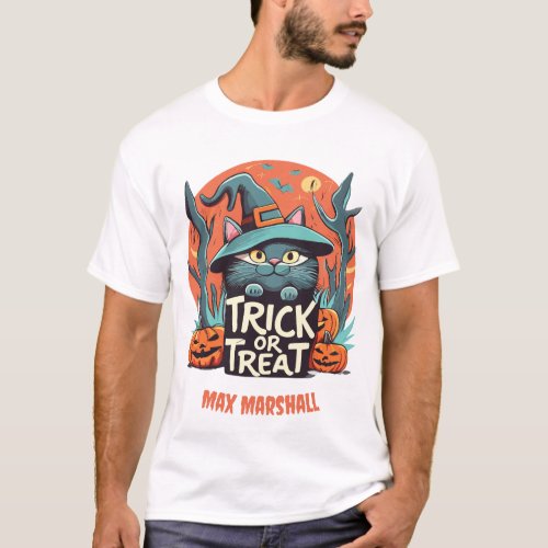 Trick or Treat Cat _ Frightfully Fabulous Orange T_Shirt